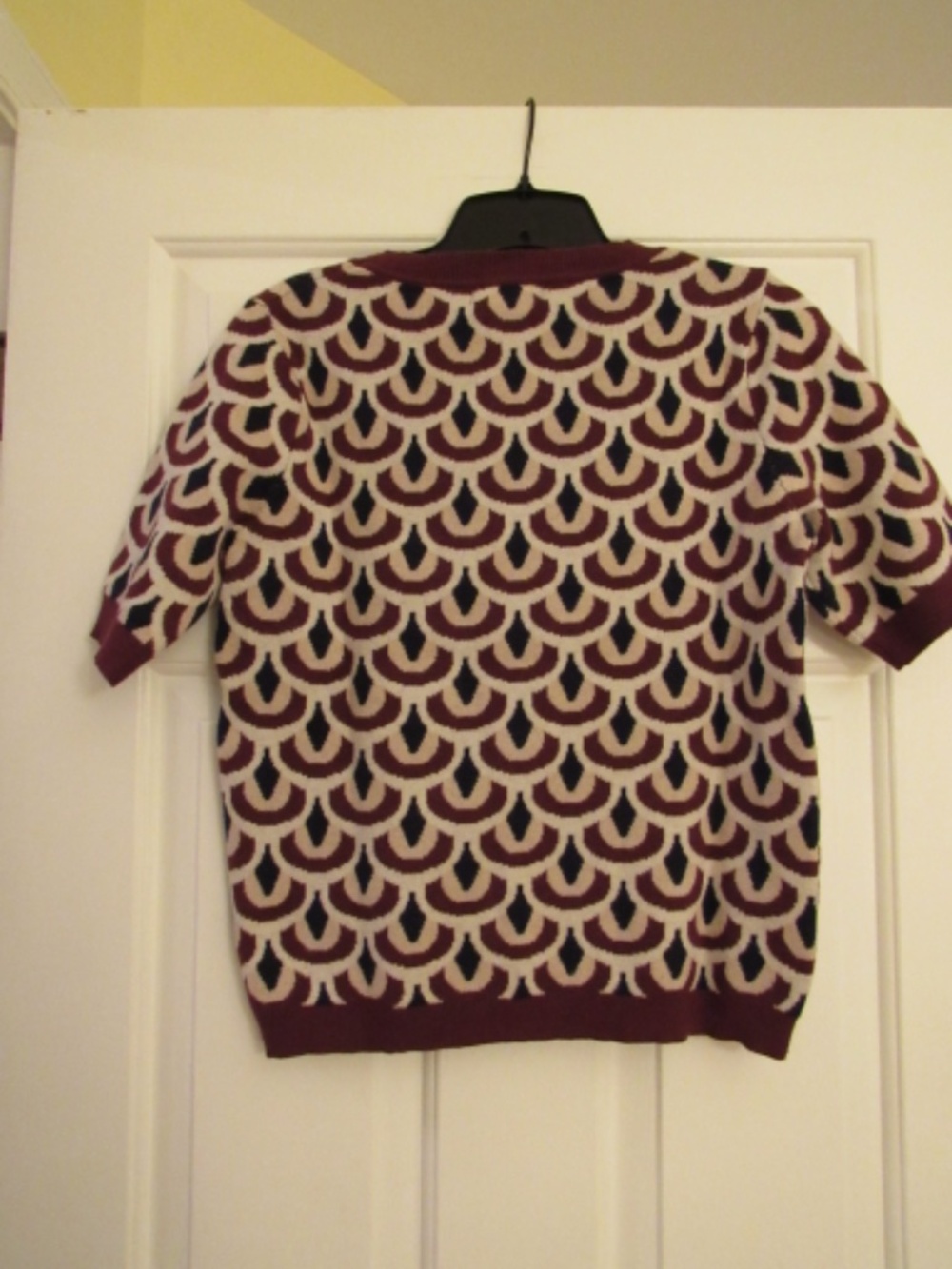 Christian Siriano Short Sleeve Sweater - Burgundy, white, and navy Size Small - Picture 2 of 3